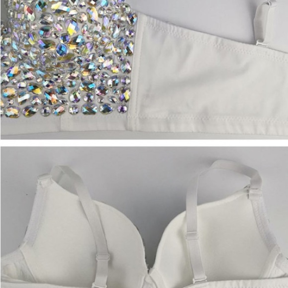 XS Absolutely Stunning White AB Embellished Gem Stone Beaded Bustier Corset Top - Picture 7 of 9